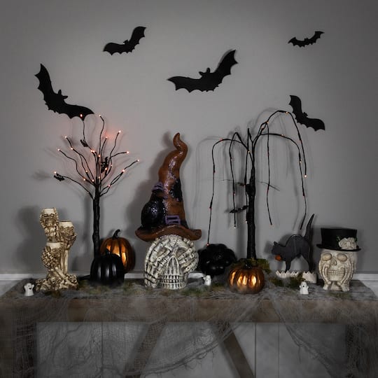 22.75" Skull in Witches Hat with Crow Halloween Decoration